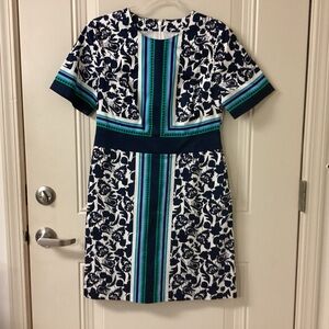 Boden Black, White, Blue Floral Dress SZ 8 EUC